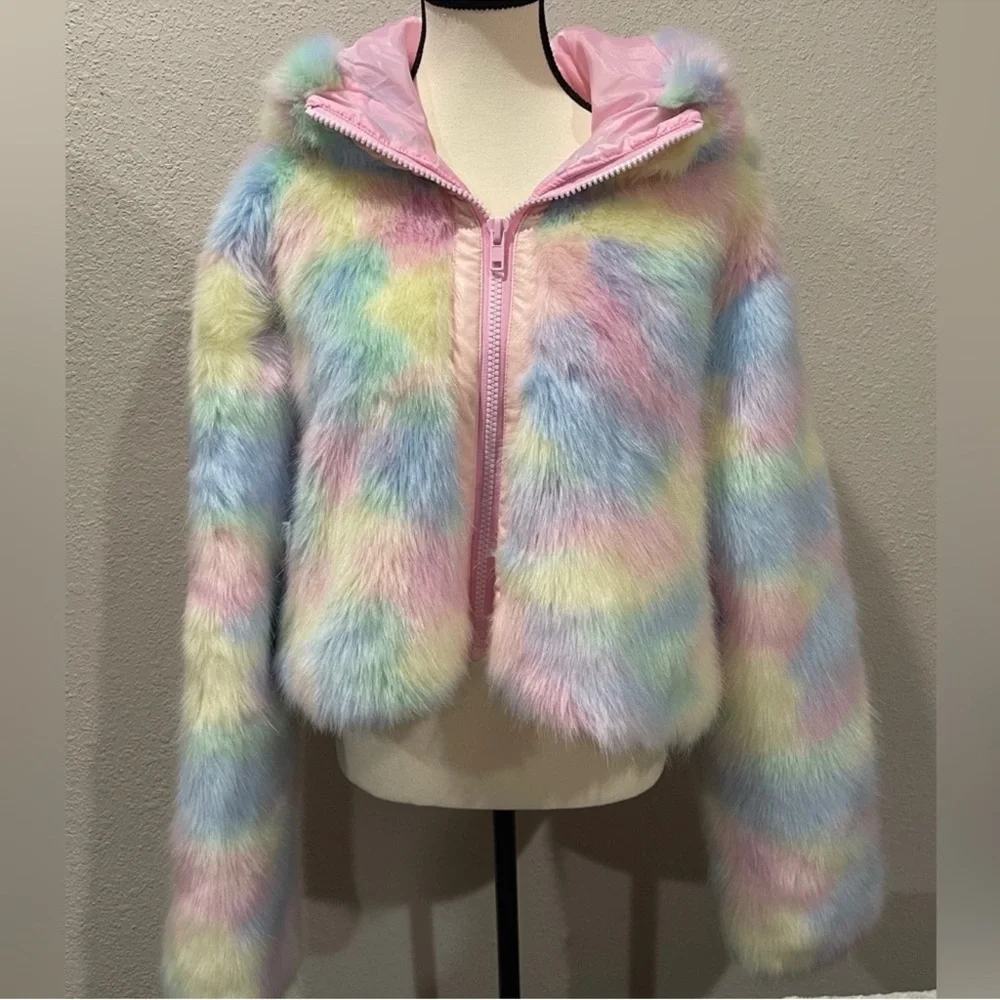 Colorful Faux Fur Kids Jacket - Picture 1 of 2
